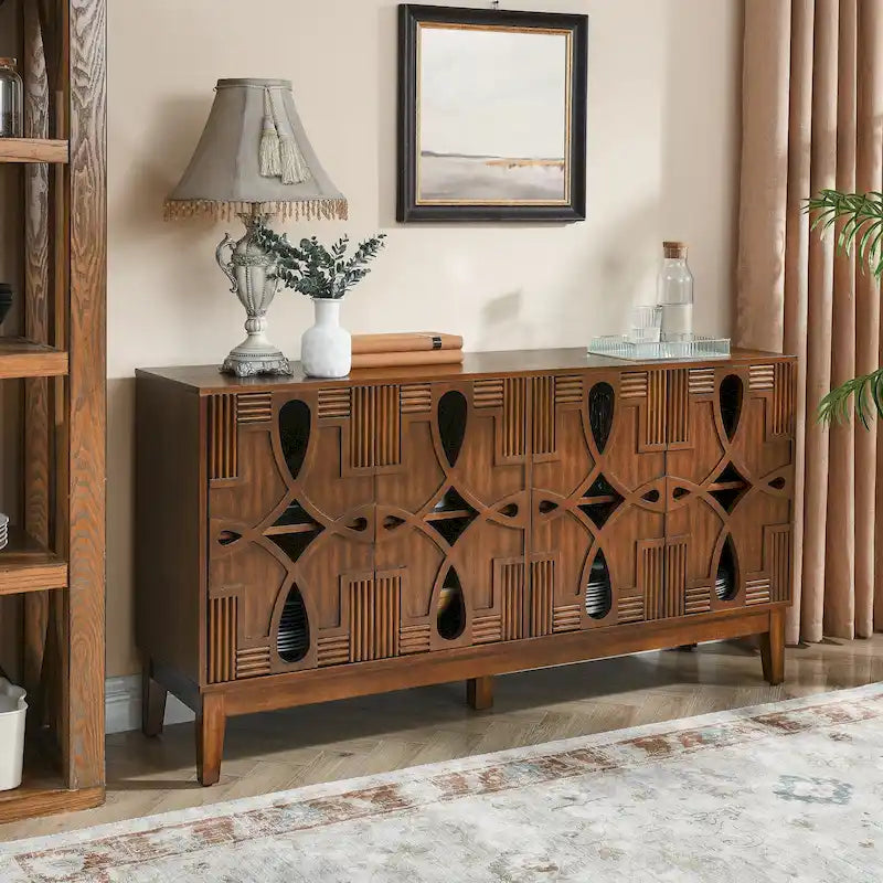 Credenza buffet moderna di metà secolo con contenitore, armadietto con 4 ante e ripiani regolabili