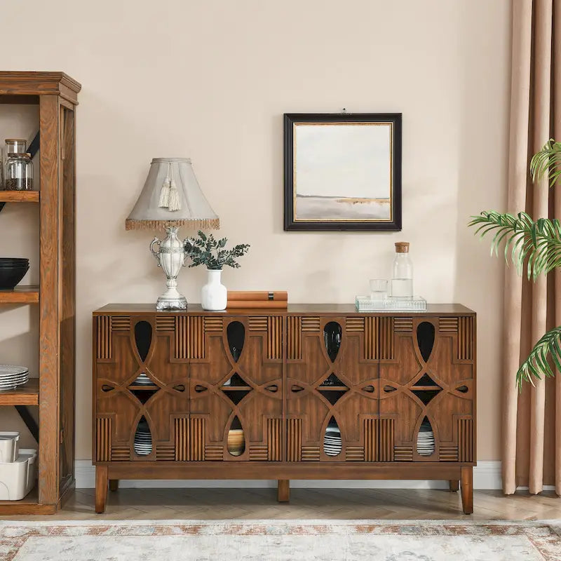 Credenza buffet moderna di metà secolo con contenitore, armadietto con 4 ante e ripiani regolabili