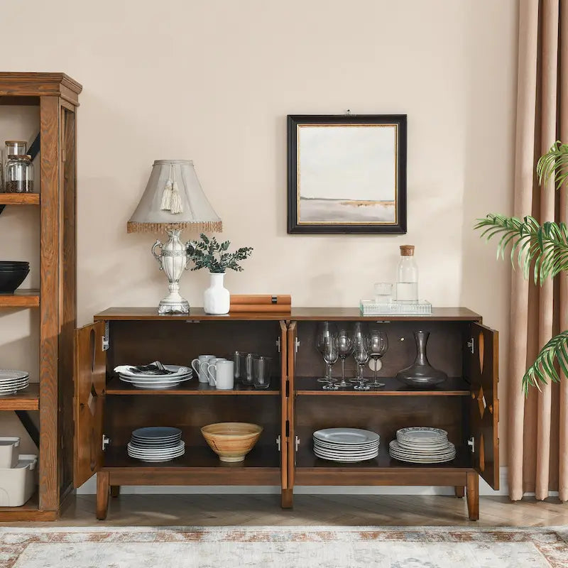 Credenza buffet moderna di metà secolo con contenitore, armadietto con 4 ante e ripiani regolabili