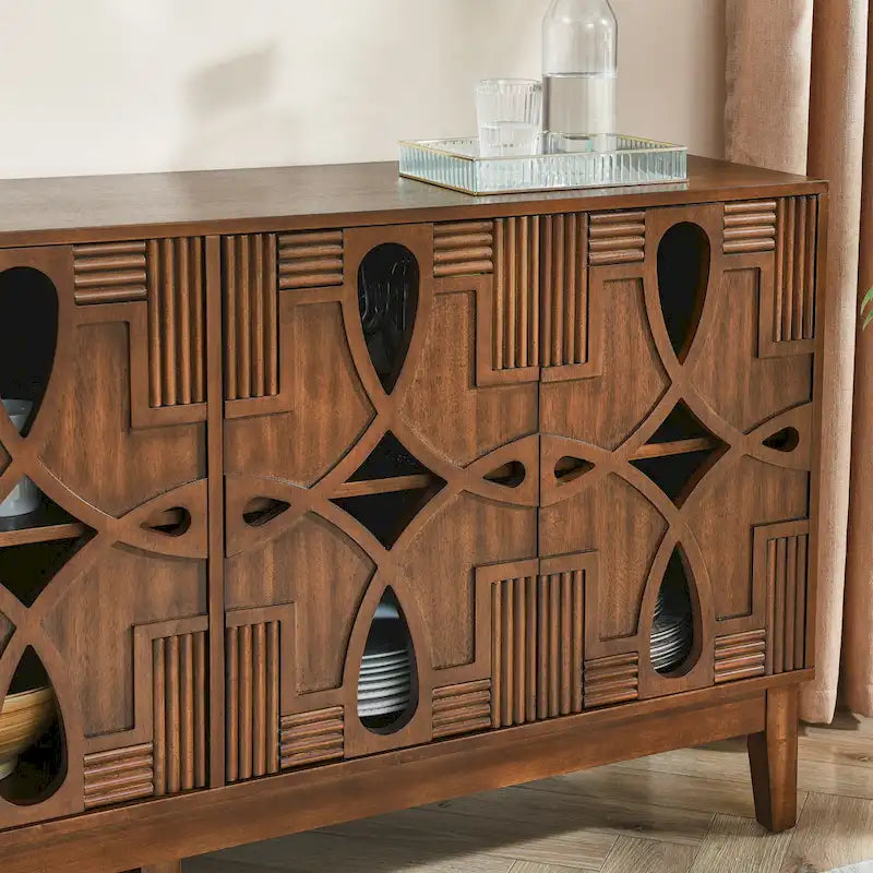 Credenza buffet moderna di metà secolo con contenitore, armadietto con 4 ante e ripiani regolabili