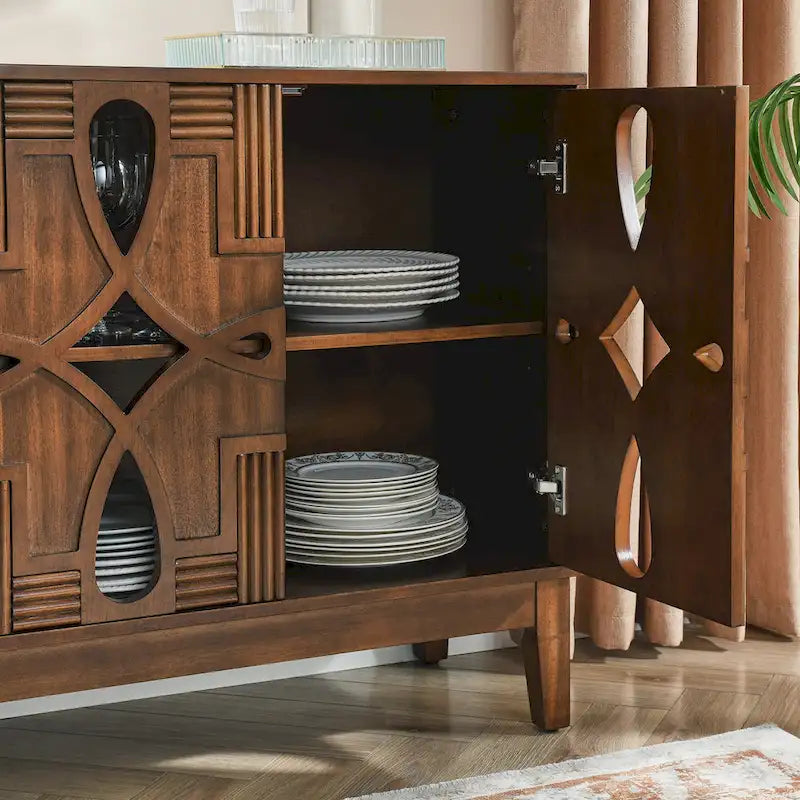 Credenza buffet moderna di metà secolo con contenitore, armadietto con 4 ante e ripiani regolabili