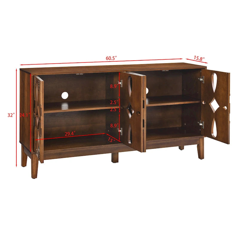 Credenza buffet moderna di metà secolo con contenitore, armadietto con 4 ante e ripiani regolabili