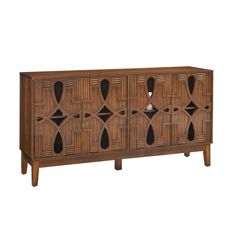 Credenza buffet moderna di metà secolo con contenitore, armadietto con 4 ante e ripiani regolabili