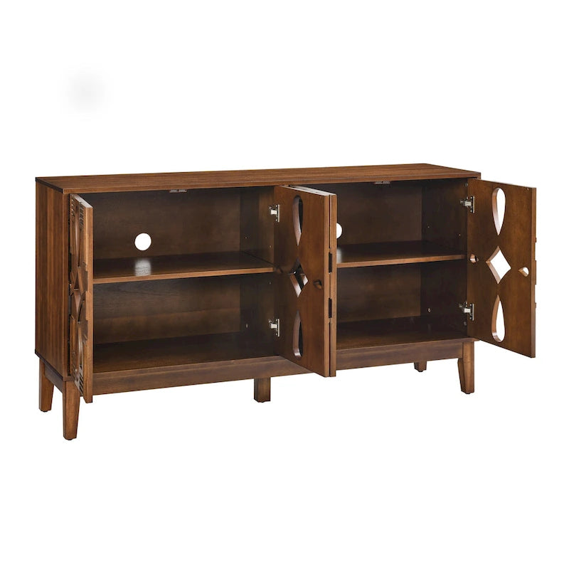 Credenza buffet moderna di metà secolo con contenitore, armadietto con 4 ante e ripiani regolabili