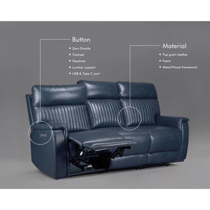 83.5-Zoll-Lederschlafsofa mit elektrischem Zero-Gravity-Liegesitz, elektrischer Kopfstütze, Lendenstütze und USB-/USB-C-Anschlüssen