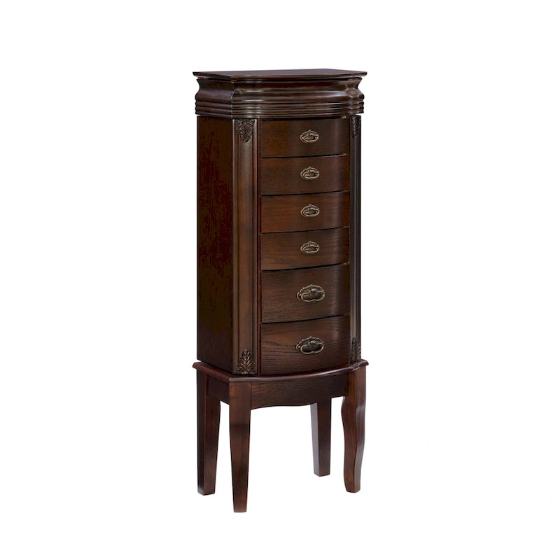 6-Drawer Wooden Jewelry Armoire, Espresso Brown, 40.25H
