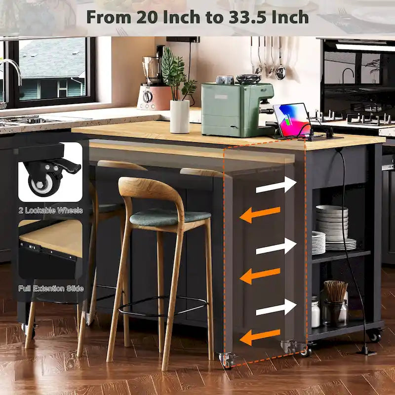 Îlot de cuisine de 47 pouces avec table à manger extensible