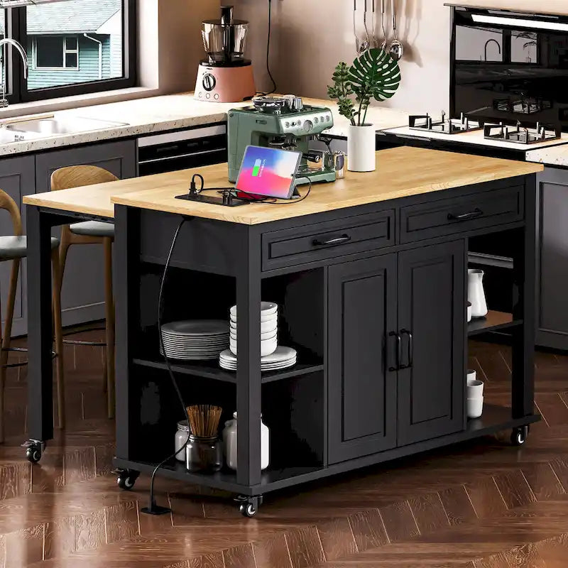 47-Inch Kitchen Island with Extendable Dining Table