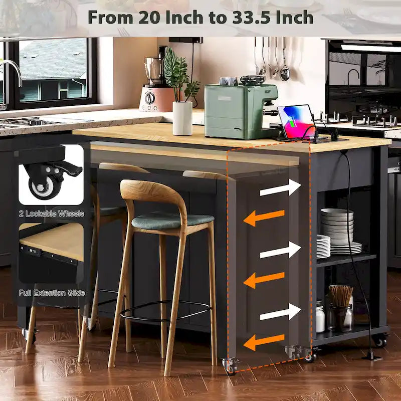 47-Inch Kitchen Island with Extendable Dining Table
