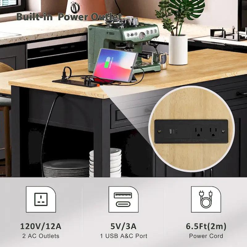 Îlot de cuisine de 47 pouces avec table à manger extensible