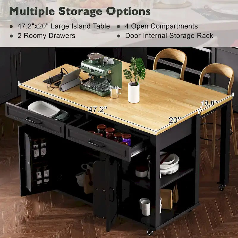 Îlot de cuisine de 47 pouces avec table à manger extensible