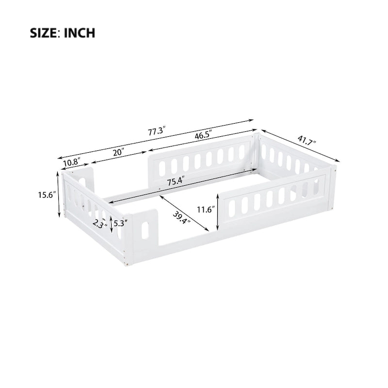 White Modern Twin Size Wooden Platform Bed with Guardrail