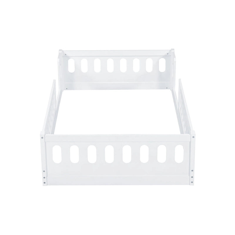 White Modern Twin Size Wooden Platform Bed with Guardrail