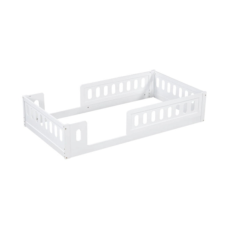 White Modern Twin Size Wooden Platform Bed with Guardrail
