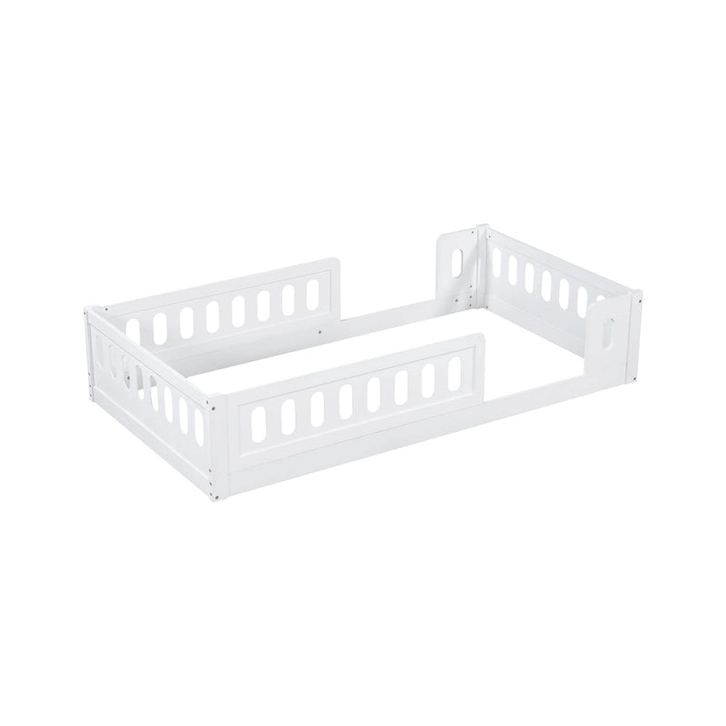 White Modern Twin Size Wooden Platform Bed with Guardrail