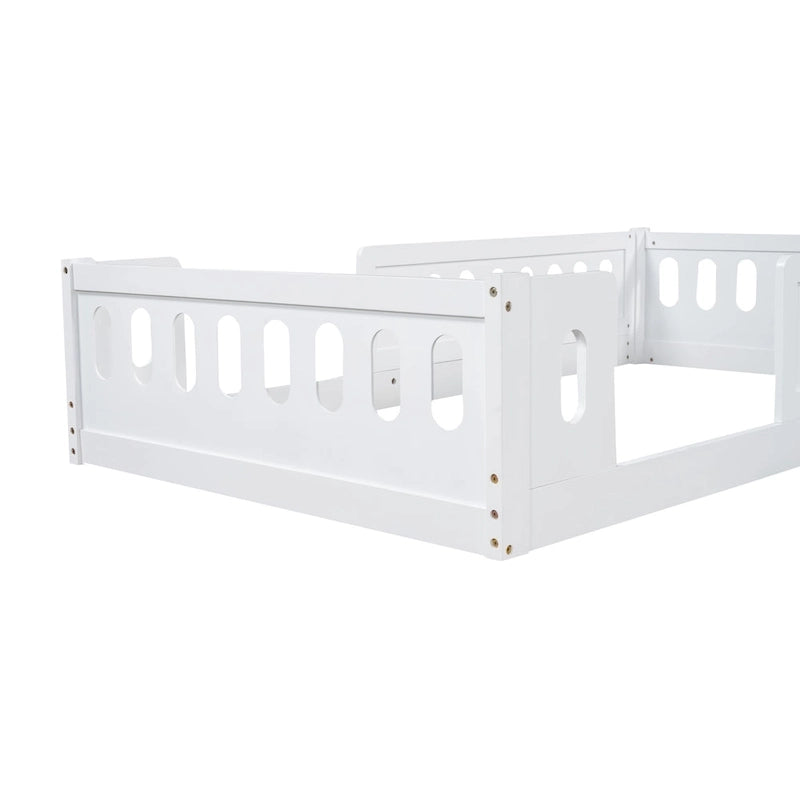 White Modern Twin Size Wooden Platform Bed with Guardrail