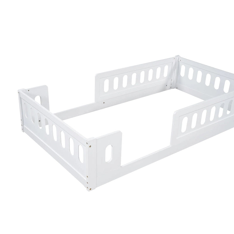 White Modern Twin Size Wooden Platform Bed with Guardrail