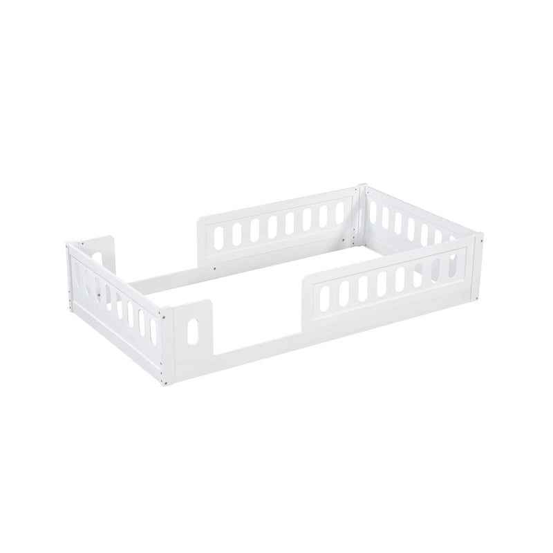 White Modern Twin Size Wooden Platform Bed with Guardrail