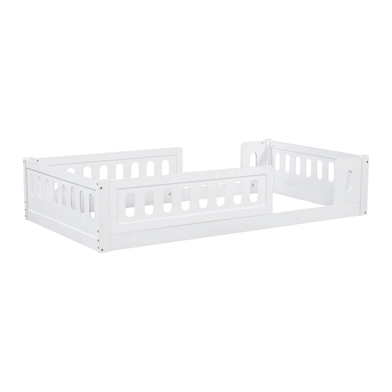 White Modern Twin Size Wooden Platform Bed with Guardrail