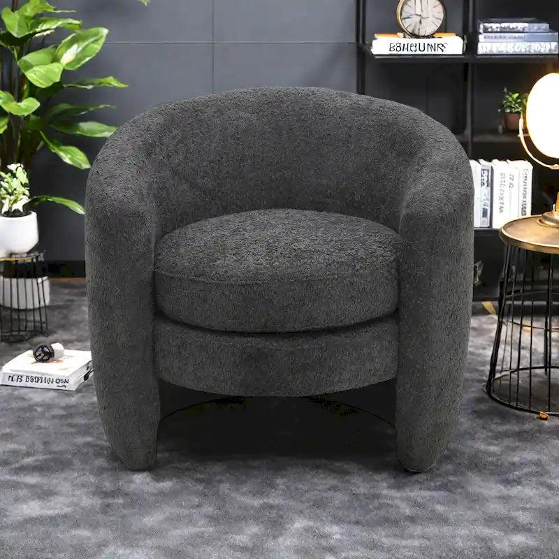 Boucle Upholstered Accent Chair with Curved Back, No Assembly Required