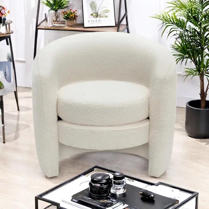 Boucle Upholstered Accent Chair with Curved Back, No Assembly Required