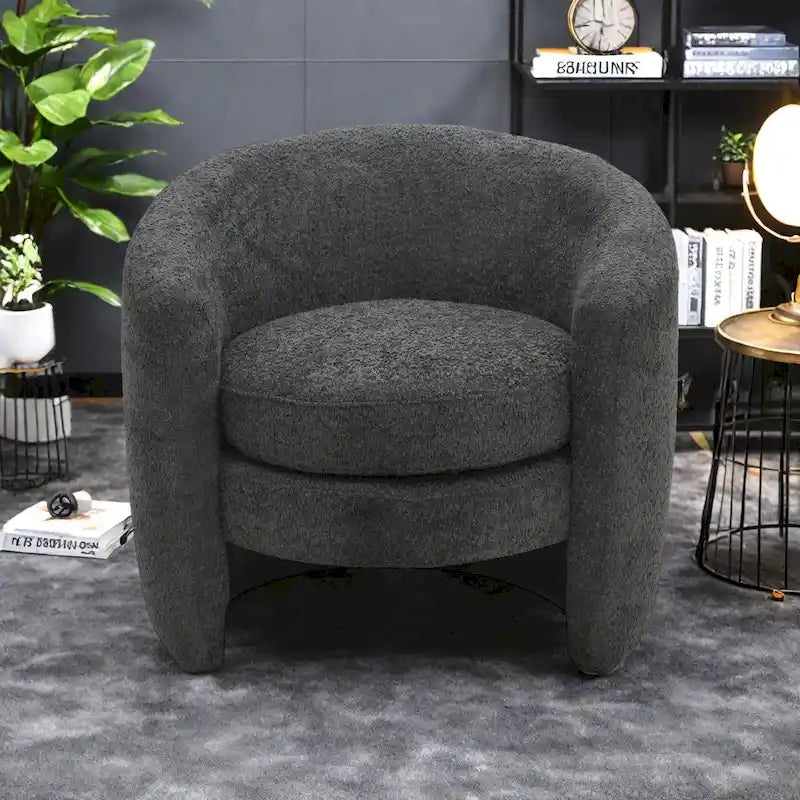 Boucle Upholstered Accent Chair with Curved Back, Plush Seating and No Assembly Required
