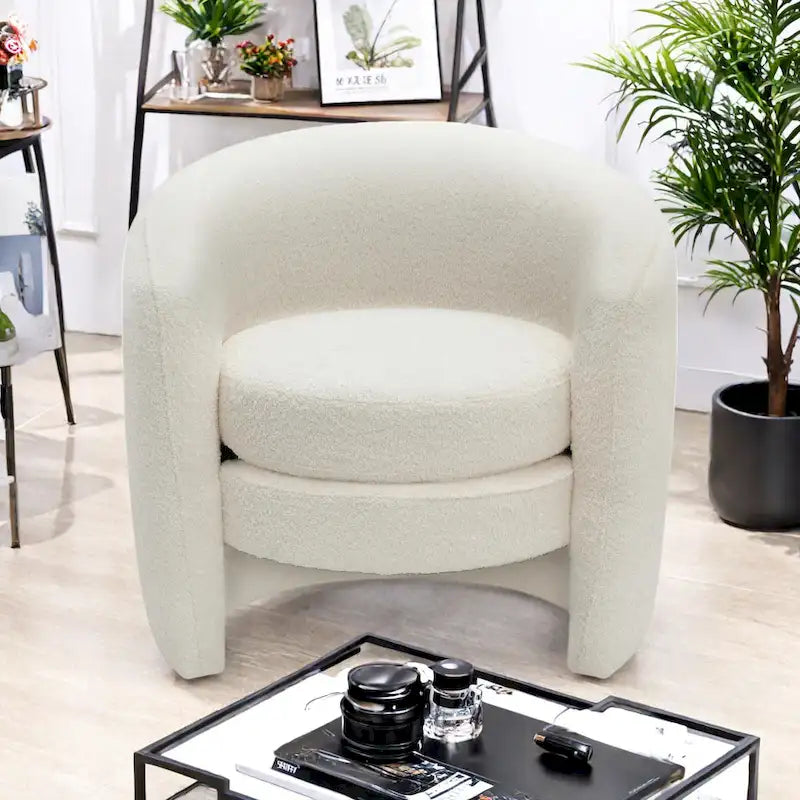 Boucle Upholstered Accent Chair with Curved Back, No Assembly Required