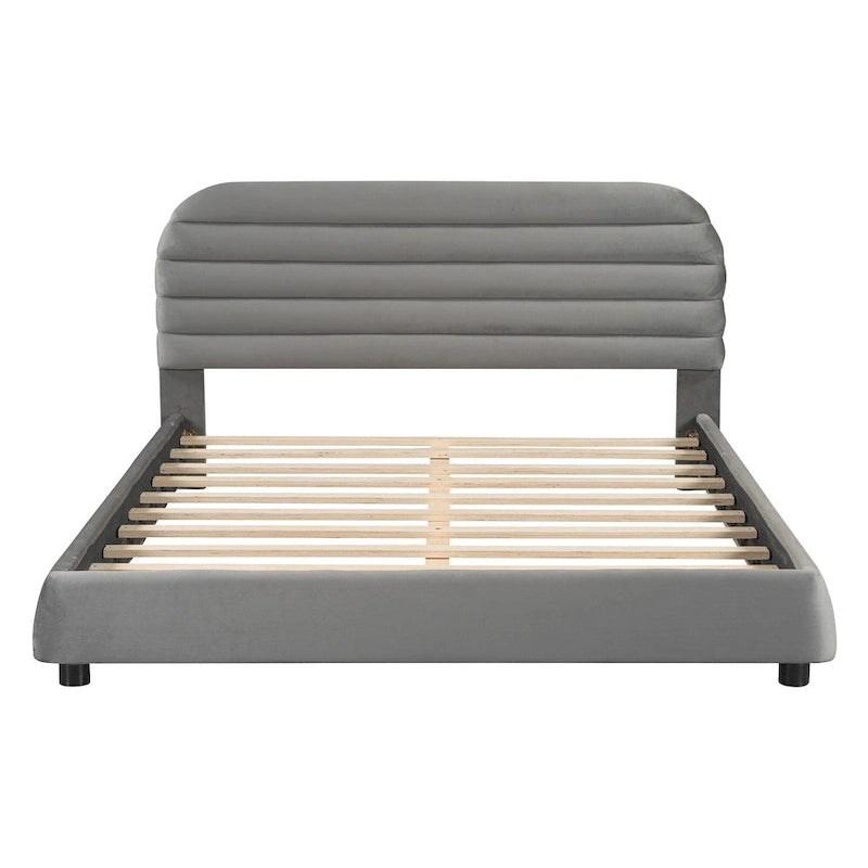 Queen Velvet Upholstered Bed with Adjustable Back