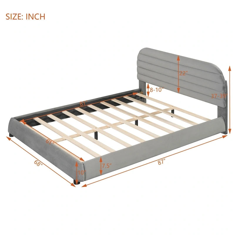 Queen Velvet Upholstered Bed with Adjustable Back