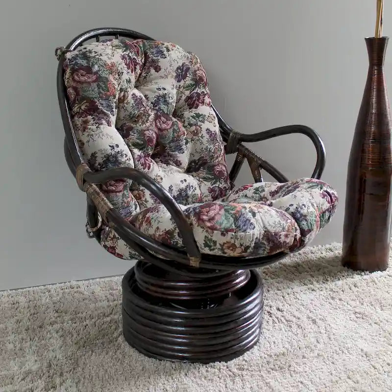 Bali Rattan Swivel Rocker with Tapestry Cushion