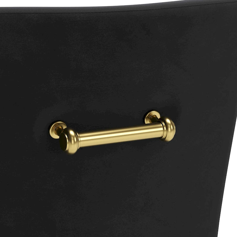 Gepolsterter Sessel mit goldfarbenen Metallbeinen, grau