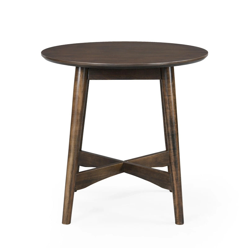 Round Mid-Century Modern Wood End Table with Splayed Legs