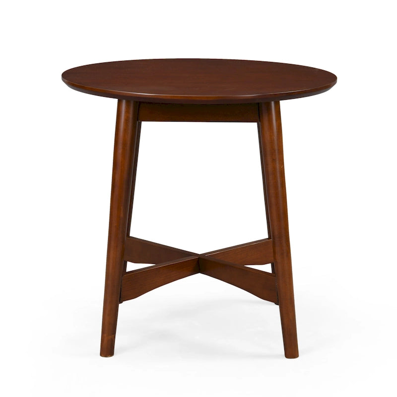 Round Mid-Century Modern Wood End Table with Splayed Legs