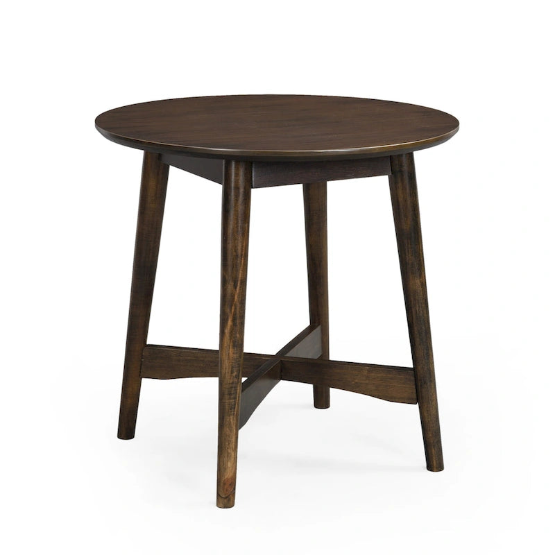 Round Mid-Century Modern Wood End Table with Splayed Legs