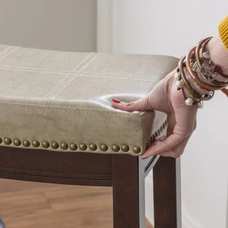 Béžová barová stolička z imitace kůže bez opěradla, 32 palců