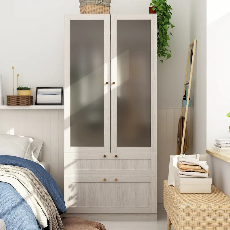 Large Glass and MDF Combination Wardrobe Cabinet