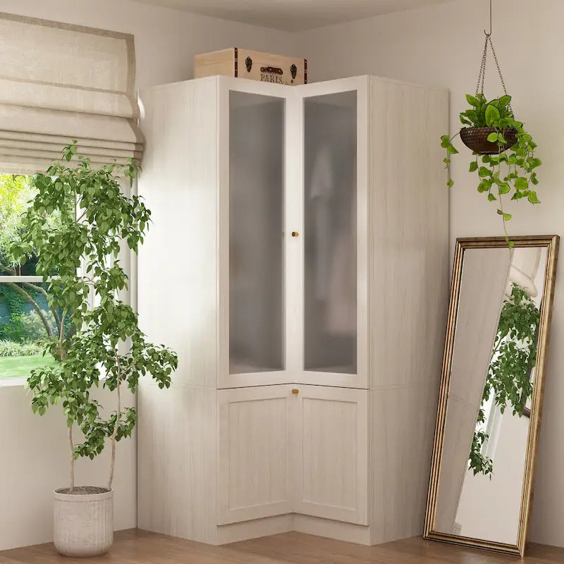 Large Glass and MDF Combination Wardrobe Cabinet