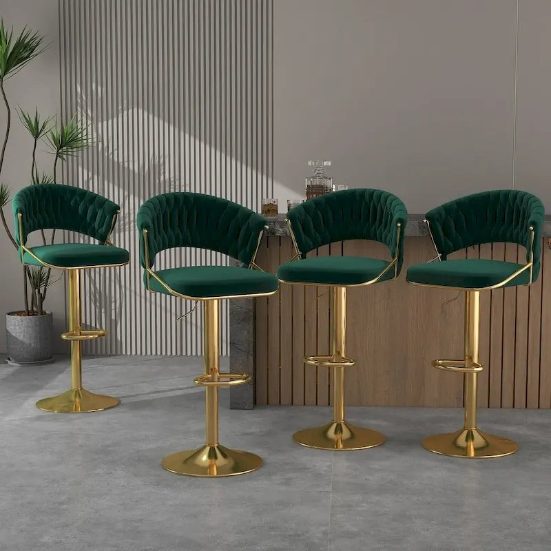 Modern Velvet Counter Bar Stools with Backs, Set of 4