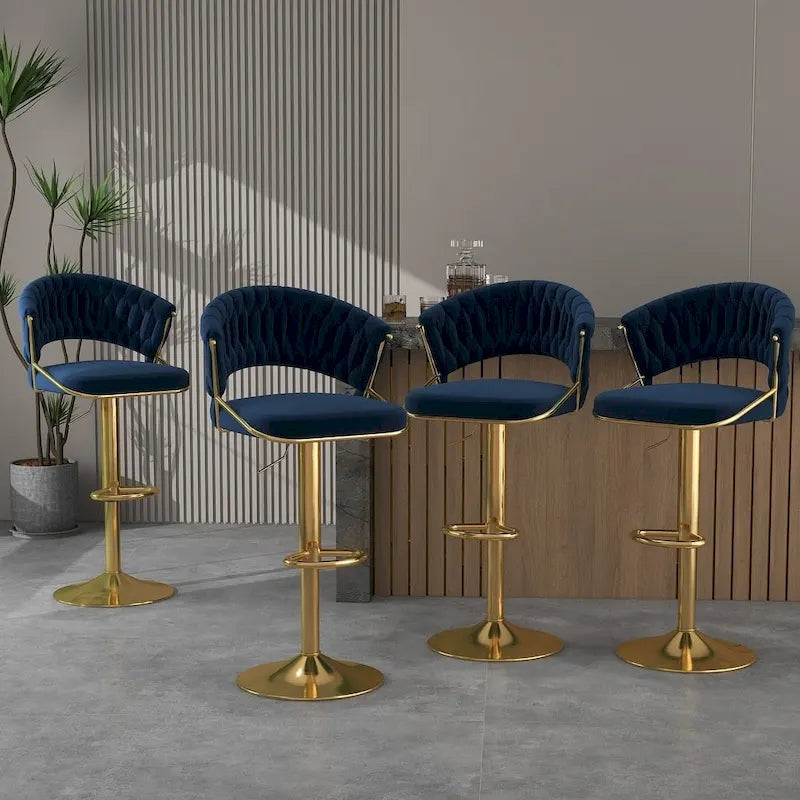 Modern Velvet Counter Bar Stools with Backs, Set of 4