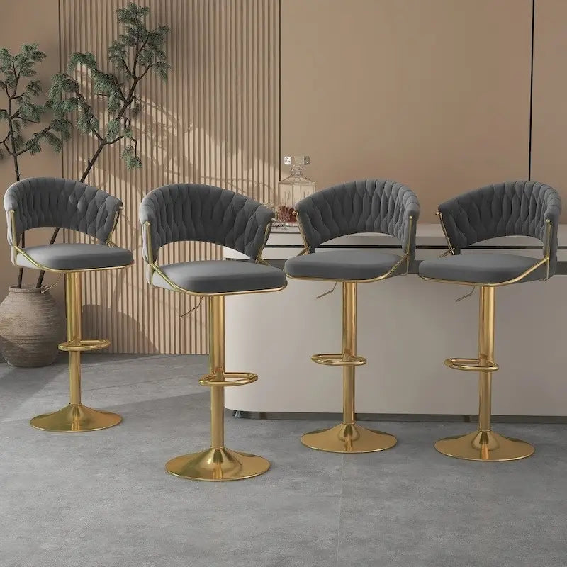 Modern Velvet Counter Bar Stools with Backs, Set of 4