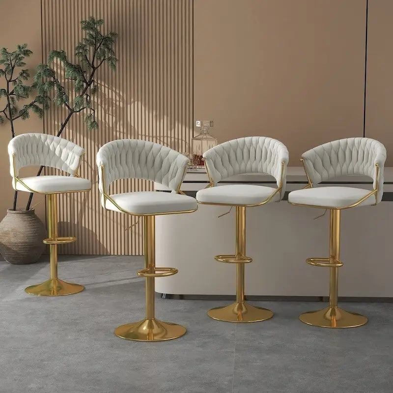 Moderne fluwelen barkrukken voor aan het aanrecht met rugleuning, set van 4