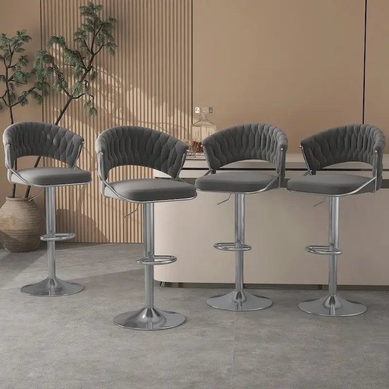 Moderne fluwelen barkrukken voor aan het aanrecht met rugleuning, set van 4