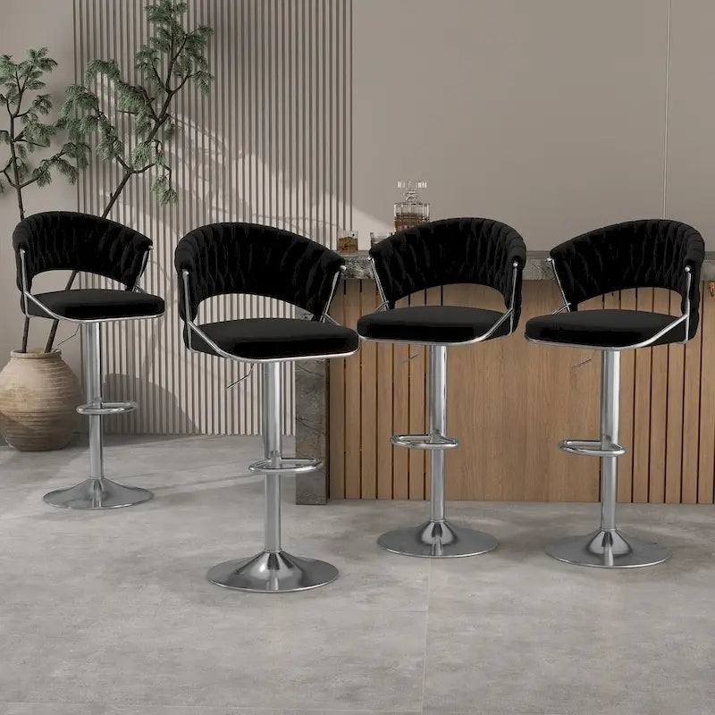 Moderne fluwelen barkrukken voor aan het aanrecht met rugleuning, set van 4