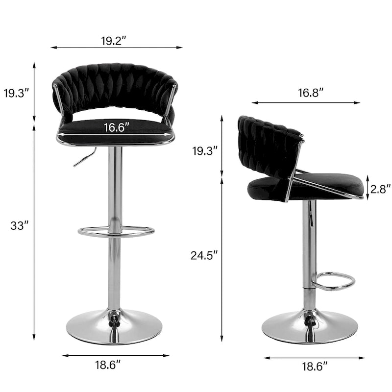Moderne fluwelen barkrukken voor aan het aanrecht met rugleuning, set van 4
