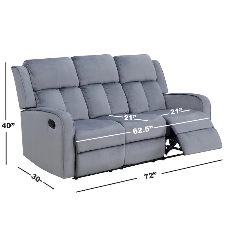 Blue-Grey Fabric Upholstered Manual Reclining Sofa