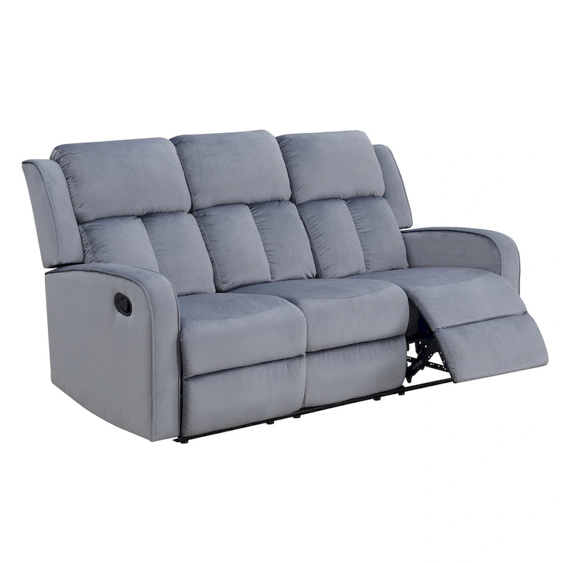 Blue-Grey Fabric Upholstered Manual Reclining Sofa
