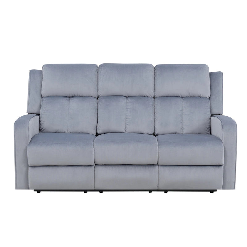 Blaugraues Sofa mit Stoffbezug und manueller Relaxfunktion