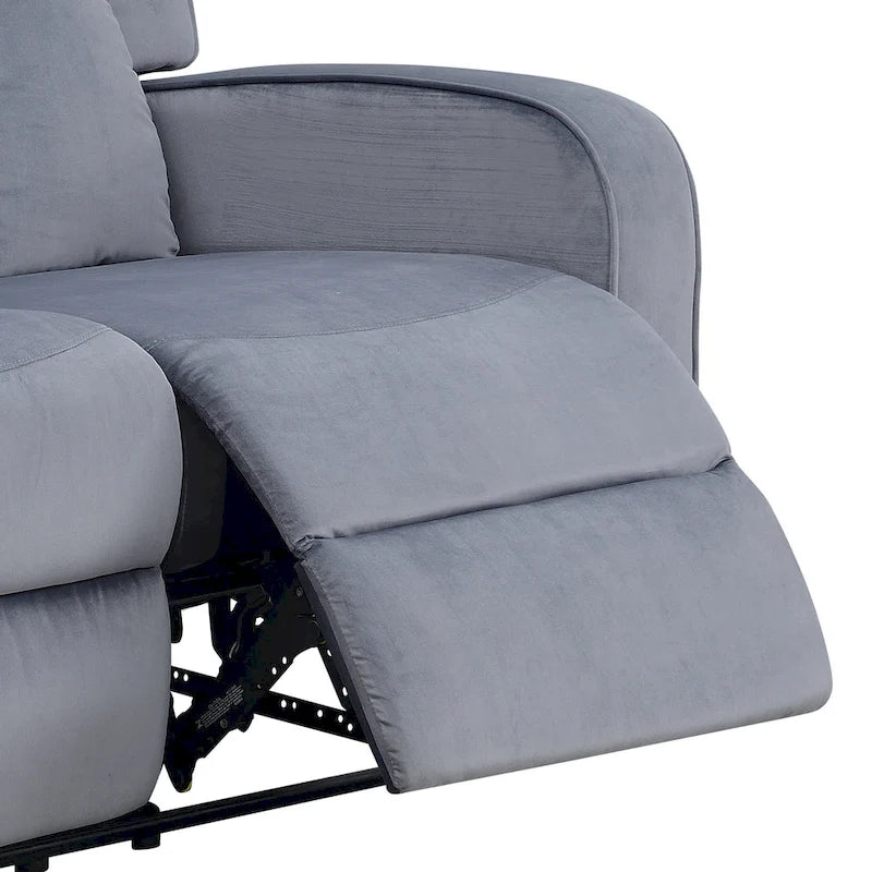 Blaugraues Sofa mit Stoffbezug und manueller Relaxfunktion