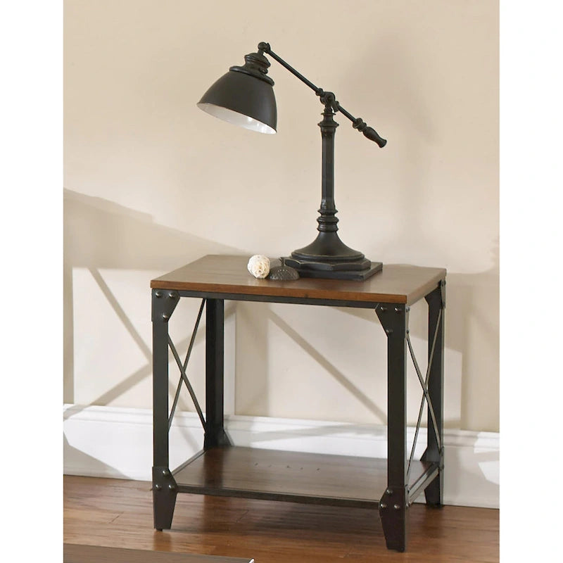 Steve Silver Fischer Solid Wood and Iron Rustic Square Side Table