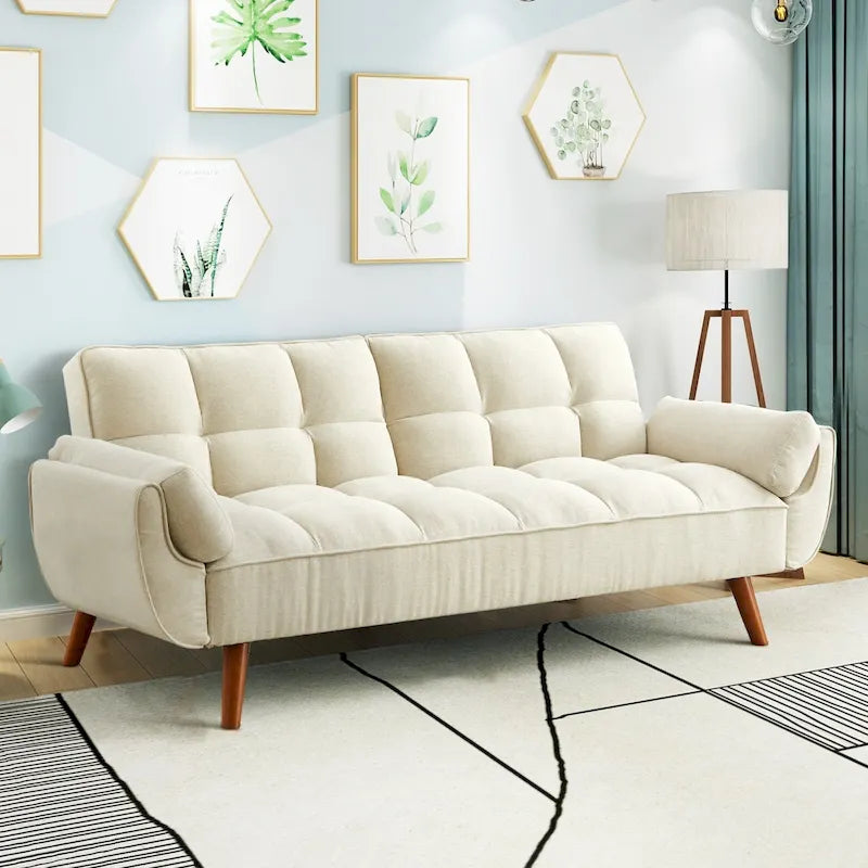 75-Inch Convertible Futon Sofa Bed with Adjustable Backrest and 2 Pillows